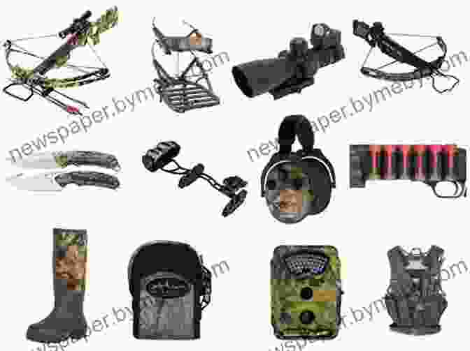 A Variety Of Essential Gear And Accessories For Crossbow Hunting, Including A Quiver, Rangefinder, And Camouflage Clothing. The Ultimate Guide To Crossbow Hunting: How To Successfully Bowhunt Big And Small Game Across North America