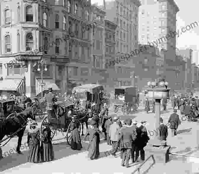 A View Of New York City During The Gilded Age, With Towering Skyscrapers And Horse Drawn Carriages. The Gilded Years: A Novel