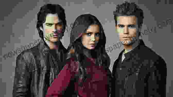 The Vampire Diaries: Dark Reunion Book Cover Showing Elena Gilbert, Stefan Salvatore, And Damon Salvatore Standing Together In A Dark Forest. The Vampire Diaries: Dark Reunion